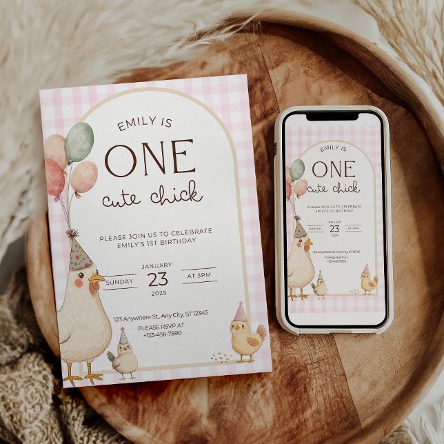 Invitation Cette petite poulette fête son premier anniversair (Créateur téléchargé)