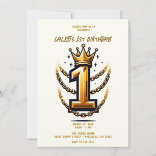 Invitation Chaîne à Gouttes Couronne Dorée 1 #1 Fête d'annive