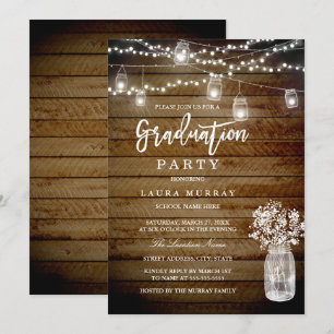 Invitation Chaîne de bois rustique illumine Mason Graduation