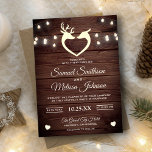 Invitation Chaîne de coeur du cerf éclat Mariage en bois rust<br><div class="desc">Éblouissez vos invités avec cette faire-part de mariage rustique avec un mignon couple de cerfs et de belles ampoules à cordes avec typographie moderne contre un arrière - plan en bois de grange. Ajoutez simplement les détails de votre événement sur ce modèle facile à utiliser pour en faire une invitation...</div>