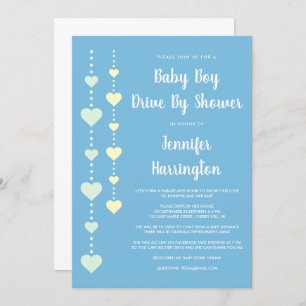 Invitation Chaîne de Coeurs Blue Drive Par Baby Boy Shower