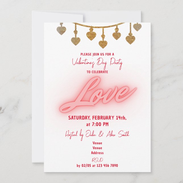 Invitation Chaine de cœurs de l'amour Fête de la Saint-Valent (Devant)