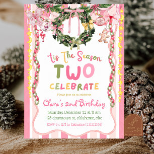 Invitation Chaîne de fête rose et fantaisiste pour les 2 ans