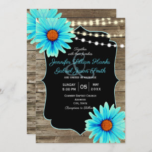 Invitation Chaîne de lumière en bois floral turquoise mariage