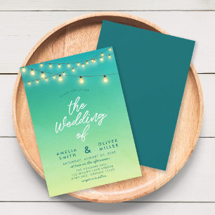 Invitation Chaîne de Lumières Aquarelle Mariage Verre de Mer