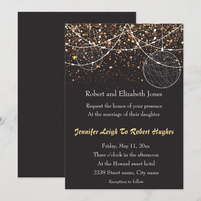 Invitation Chaîne de lumières Gold Confetti Mariage (Devant / Derrière)