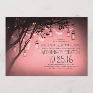 Invitation chaîne de lumières mason jarres mariage rose