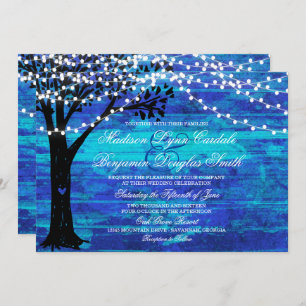 Invitation Chaîne de lumières Oak Tree Blue Wedding Invite