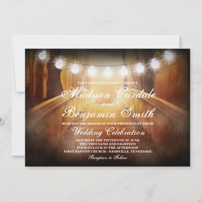 Invitation Chaîne de lumières Rustic Bridge Wedding Invitatio (Devant)