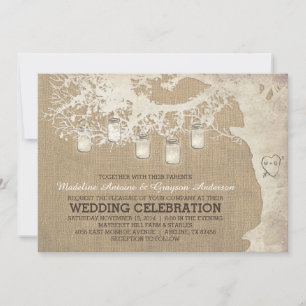 Invitation Chaîne de Mariages de Burlap rustique de Mason Jar