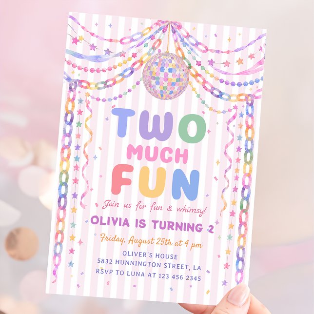 Invitation Chaîne de papier pastel Disco Two Much Fun 2e anni (Créateur téléchargé)