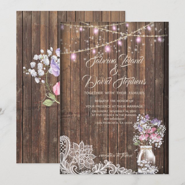 Invitation Chaîne de pot Mason rustique éclaire laBrideBarefo (Devant / Derrière)