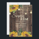Invitation Chaîne de tournesol rustique Surprise 21ème<br><div class="desc">Bois rustique,  tournesols jaunes verdoyants,  lampes à cordes étincelantes et lanternes Surprise 21ème anniversaire invitation pour les femmes. Contactez-nous pour obtenir de l'aide sur la personnalisation ou pour demander des produits correspondants.</div>