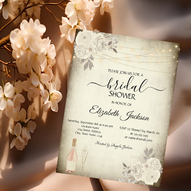 Invitation Chaîne de verre à vin Lumières Rose Fête des marié (Créateur téléchargé)