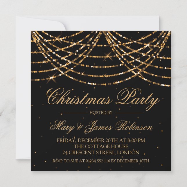 Invitation Chaîne des fêtes de Noël en or (Devant)