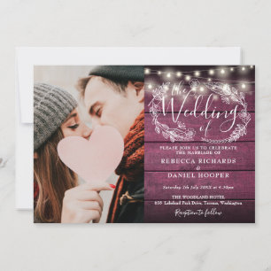 Invitation Chaîne Lights Red Rustic Photo Tout en un Mariage