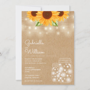 Invitation Chaîne Lights Sunflower Mason Jars Russe Mariage