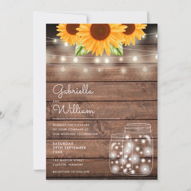 Invitation Chaîne Lights Sunflower Mason Jars Russe Mariage (Devant)