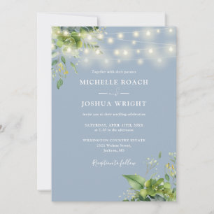 Invitation Chaîne Lights Verdure Dusty Blue QR Code Mariage