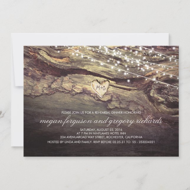 Invitation Chaîne Lumière Coeur sculpté Dîner de répétition r (Devant)