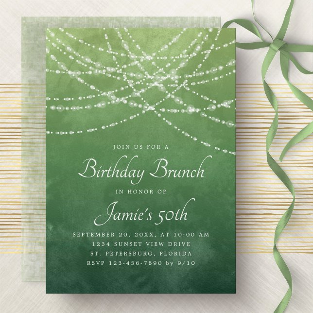 Invitation Chaîne Lumière Sage Vert Anniversaire Brunch (Créateur téléchargé)