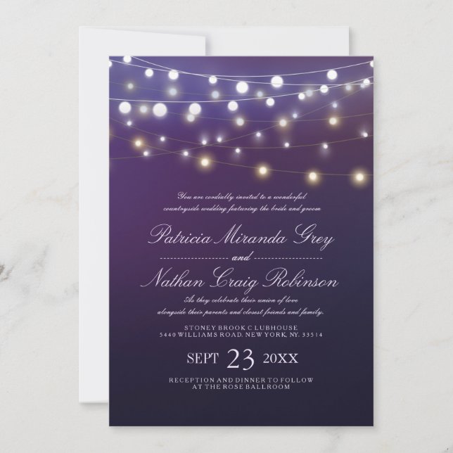 Invitation Chaîne Lumière Violet Soirée Mariage Invite (Devant)