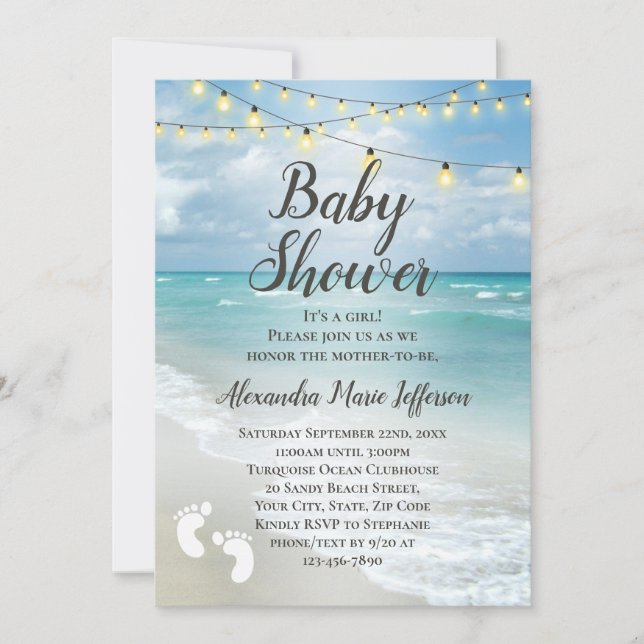 Invitation Chaîne Lumières Belle plage Boy Girl Baby shower (Devant)