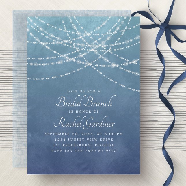 Invitation Chaîne Lumières Dusty Blue Bridal Brunch (Créateur téléchargé)
