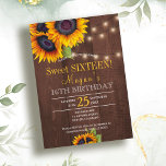 Invitation Chaîne lumières tournesol chic sweet sixteen rusti<br><div class="desc">Floral élégant sweet sixteen d'automne / 16e anniversaire modèle d'invitation à la fête sur marron brun grange marron foncé avec bouquets de tournesols jaunes et des lumières scintillantes. Remplissez vos informations dans les zones, Vous pouvez choisir de le customiser en changeant encore les polices et les couleurs du lettrage. —...</div>