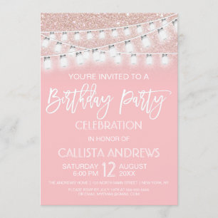 Invitation Chaîne Mason Rose Jar Lumières Parties scintillant