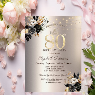 Invitation Chaîne noire Rose Lumière ivoire 80e anniversaire