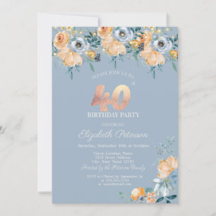 Invitation Chaîne rose lumières Dusty Blue 40e anniversaire