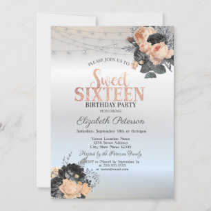 Invitation Chaîne Rose orange Lumières Silver Sweet 16