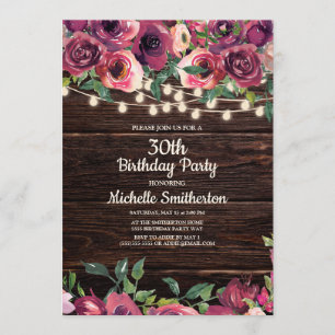 Invitation Chaîne rustique éclaire violet floral 30e annivers