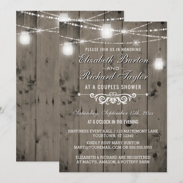 Invitation Chaîne rustique illumine la douche Mason Jars Coup (Devant / Derrière)