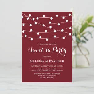 Invitation Chaîne Whimsical Lights Bourgogne Sweet 16 Party