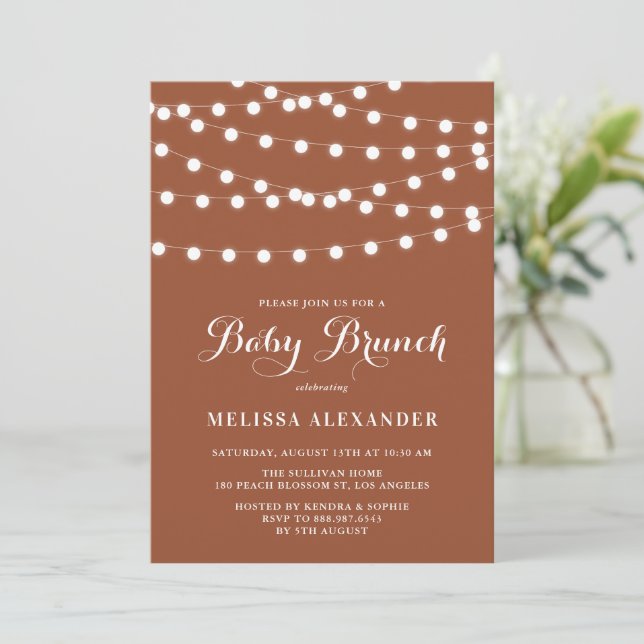 Invitation Chaîne Whimsical Lights Terracotta Baby Brunch (Debout devant)
