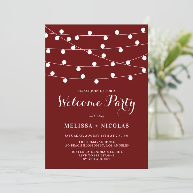 Invitation Chaîne Whimsical Lights Wedding shower rouge (Debout devant)