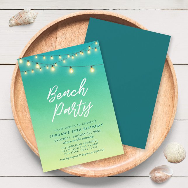 Invitation Chaînes de Beach Party de lumières Aquarelle Verre (Créateur téléchargé)