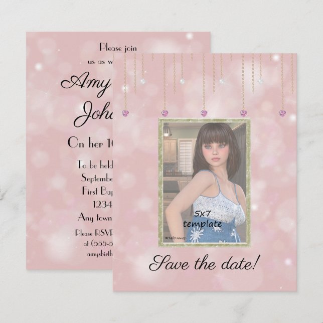 Invitation Chaînes de diamant Parties scintillant Sweet 16 Ph (Devant / Derrière)