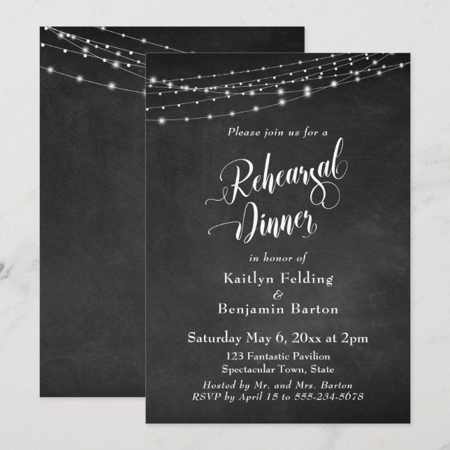 Invitation Chaînes de lumières sur tableau noir pour dîner de (Devant / Derrière)