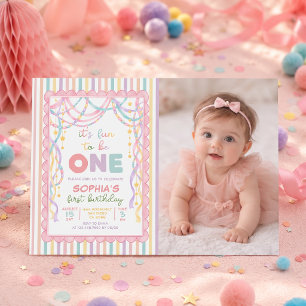 Invitation Chaînes en papier rétro pastel pour fille 1er anni
