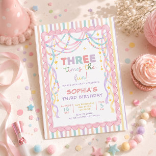 Invitation Chaînes en papier rétro pastel pour les 3 ans d'un