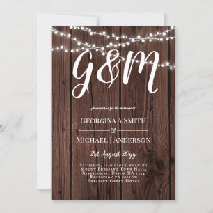 Invitation Chaînes vintages en bois rustique Lumières Mariage