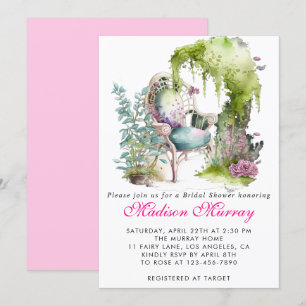 Invitation Chaise de jardin florale verte lilas chic pour la