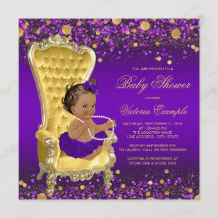 Invitation Chaise en or violet Fille ethnique Baby Shower
