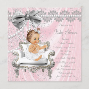 Invitation Chaise en satin gris perle rose Baby Shower