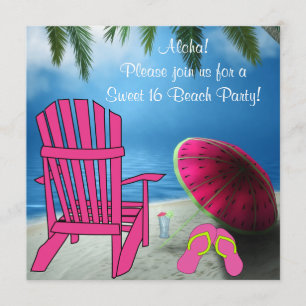 Invitation Chaise rose Flip Flops Sweet 16 Beach Party