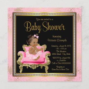 Invitation Chaise rose Lace Pearls Baby shower ethnique fille