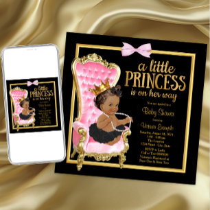 Invitation Chaise Rose Noir Or Fête Ethnique Princesse Bébé